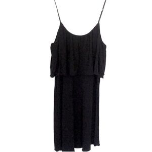 Spaghetti strap black ruffle dress.